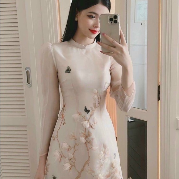 Dresses & Skirts - Designed 3D Floral Vietnamese dress Ao Dai Pink -included pants